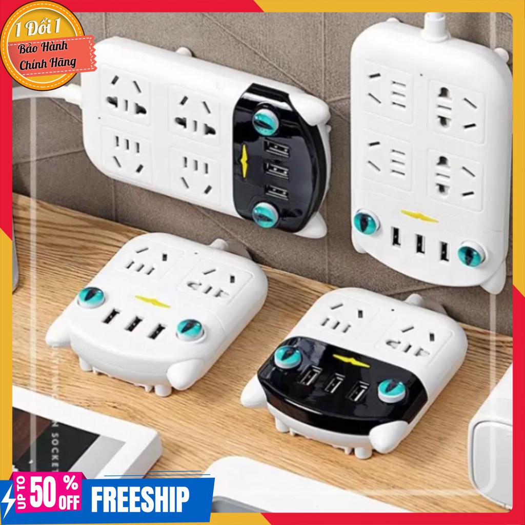 Ổ Cắm Điện Đa Năng Hình Con Mèo Ngộ Nghĩnh Với 3 Cổng Usb