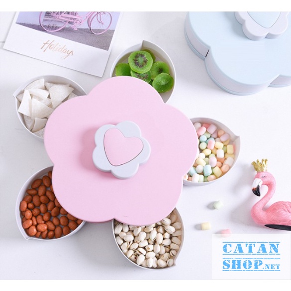 Khay Mứt Lúa Mạch Xoay Hình Bông Hoa, Khay Đựng Bánh Kẹo Tết Đa Năng 1 Tầng Có Giá Đỡ Điện Thoại