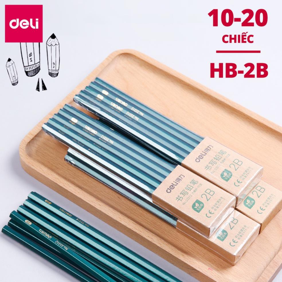 Bút Chì [Free Ship] Bút Chì Lục Giác Deli - Loại 2B/Hb - 10 Chiếc/Hộp - 33311 / 33312