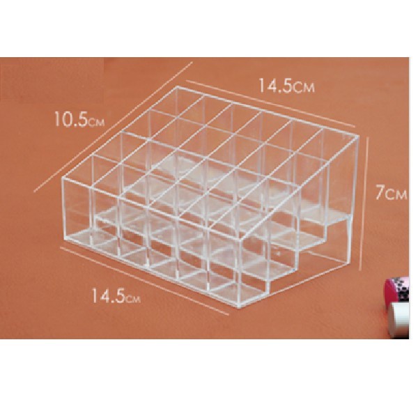 Khay Kệ Kiểu Hộp Đựng Son 24 Ô Chứa Được Mỹ Phẩm Nhỏ Cùng Cọ Trang Điểm Chất Liệu Mika Trong Suốt