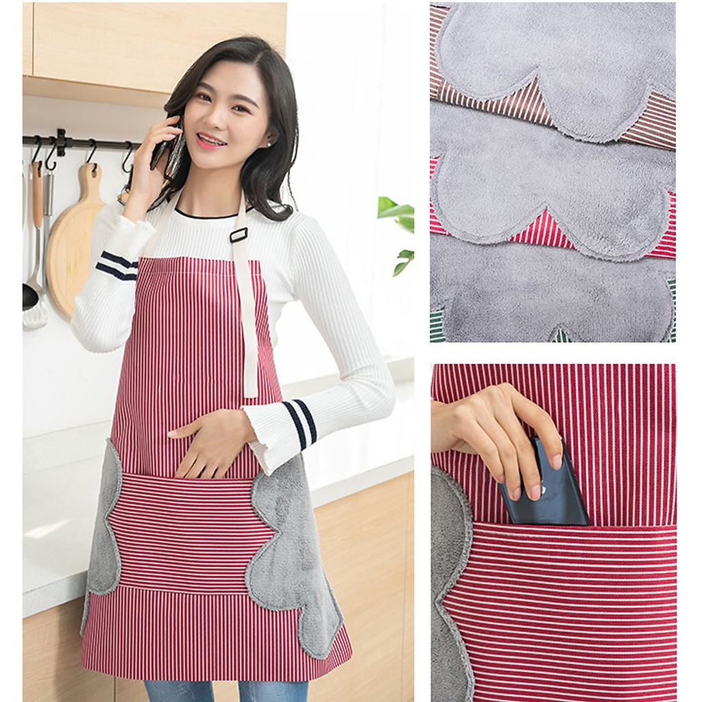 Tạp Dề Kẻ Hoa Có Khăn Lau Tay Bên Hông, Tạp Dề Chống Thấm Nước