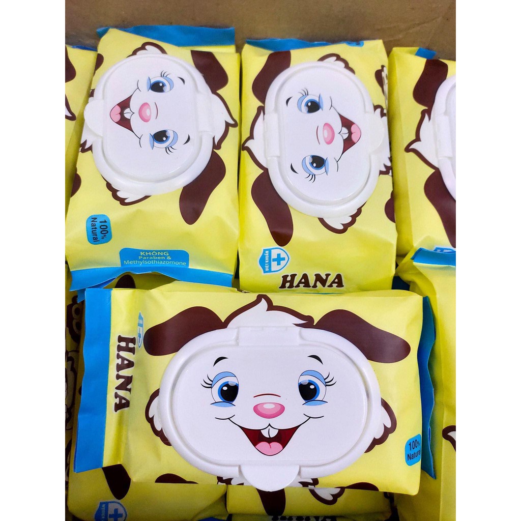 Gói Khăn Ướt Hana Hình Chú Chó, Giấy Ướt Đa Năng Không Mùi An Toàn (Gói 100 Tờ)