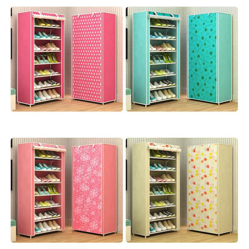 Tủ Giày Dép 7 Tầng 6 Ngăn Bọc Vải Họa Tiết Hoa Văn Cao Cấp Giá Rẻ / Kệ Đa Năng, Giá Để Giày Dép Khung Inox 7 Tầng