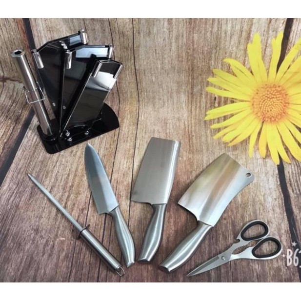 Bộ Dao Nhật Inox 6 Món Nhà Bếp Cao Cấp Kèm Khay Đựng