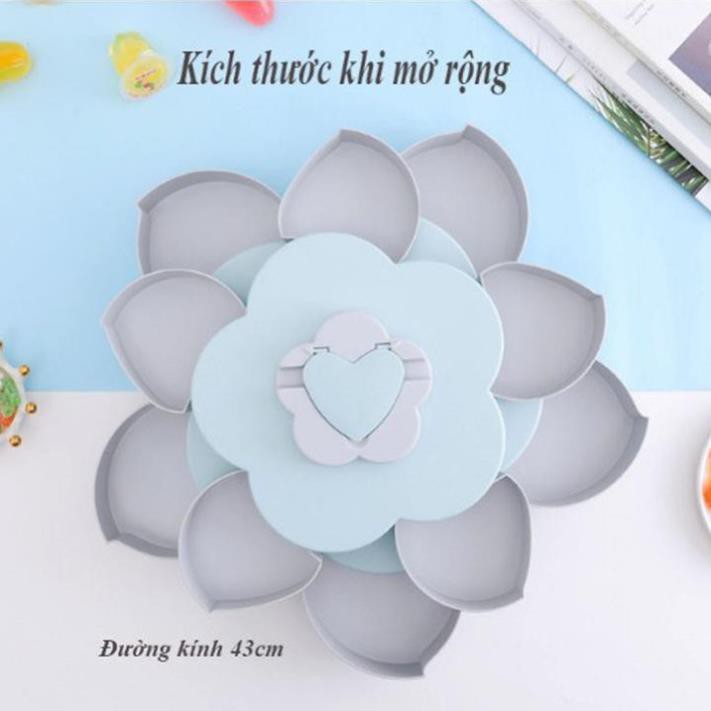 Khay Đựng Mứt Kẹo 10 Cánh Tự Xoay 2 Tầng Kèm Giá Đỡ Điện Thoại