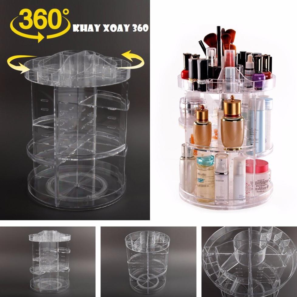 [Free Ship] Kệ Mỹ Phẩm, Kệ Trang Điểm Xoay 360 Độ Nhựa Mica Cao Cấp