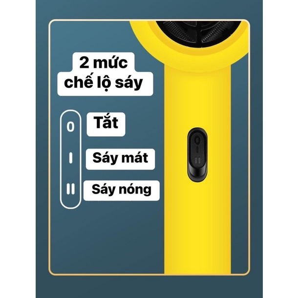 Máy sấy tóc mini 2 chế độ, thiết kế vịt vàng siêu xinh, công suất 1200W, Nhỏ Gọn.
