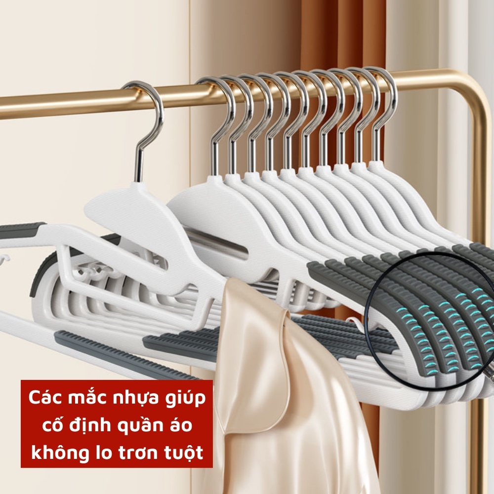 Combo 10 Cái Móc Treo Quần Áo Chống Trượt Xoay 360 Đa Năng Chất Nhựa Cao Cấp Bền Bỉ Chịu Được Vật Nặng