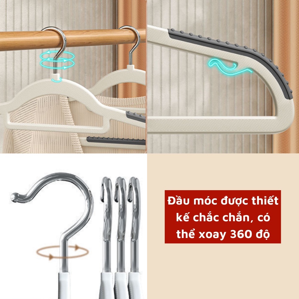 Combo 10 Cái Móc Treo Quần Áo Chống Trượt Xoay 360 Đa Năng Chất Nhựa Cao Cấp Bền Bỉ Chịu Được Vật Nặng
