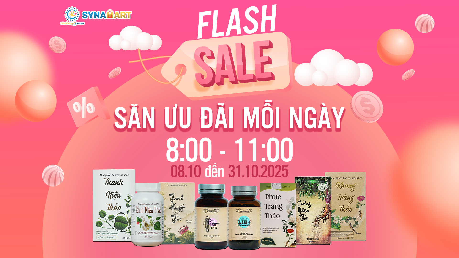 💥 Flash Sale tháng 10 – Giảm đến 40% tại SYNAMART | Săn ưu đãi mỗi ngày 8h–11h