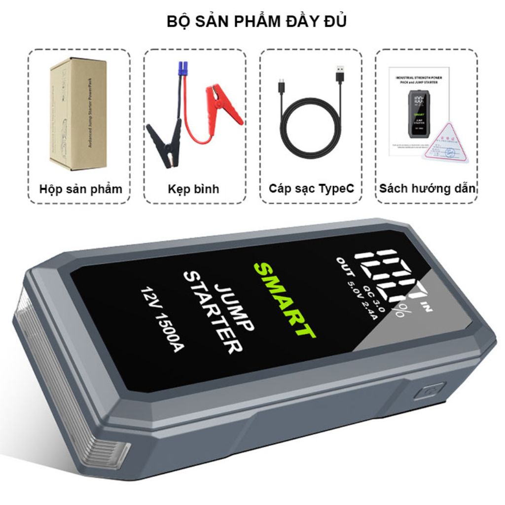 Bộ kích điện ô tô, kích bình ắc quy ô tô 12V/1500A