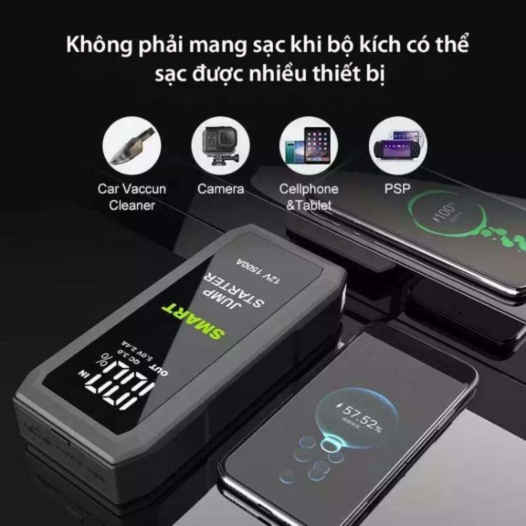 Bộ kích điện ô tô, kích bình ắc quy ô tô 12V/1500A