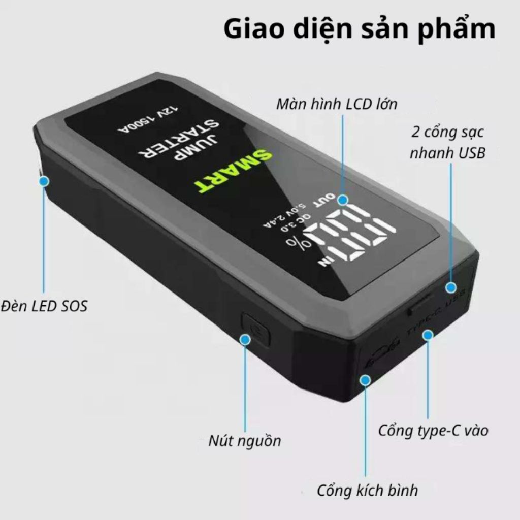 Bộ kích điện ô tô, kích bình ắc quy ô tô 12V/1500A