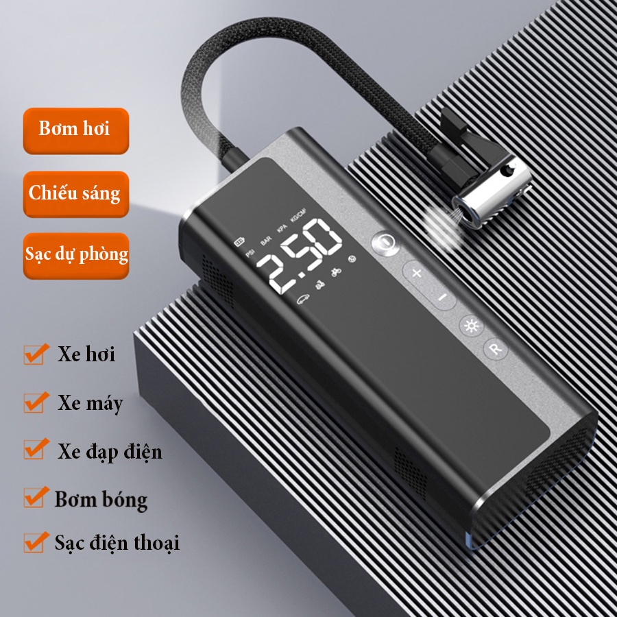 Máy bơm không khí 8000mAh, bơm lốp xe ô tô điện tử