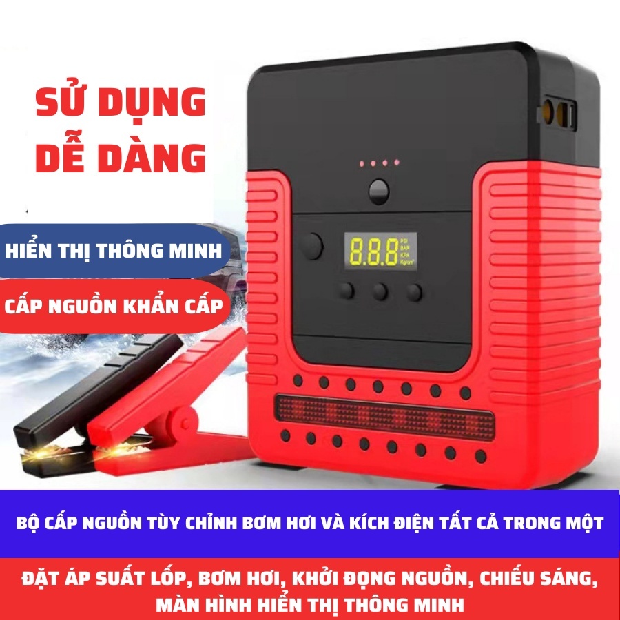 Bộ kích bình ô tô 12v tích hợp bơm lốp ô tô 59800mAh