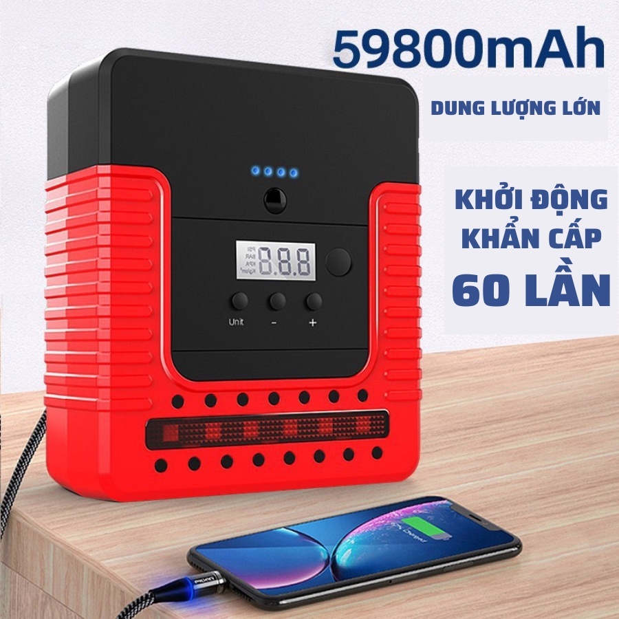 Bộ kích bình ô tô 12v tích hợp bơm lốp ô tô 59800mAh