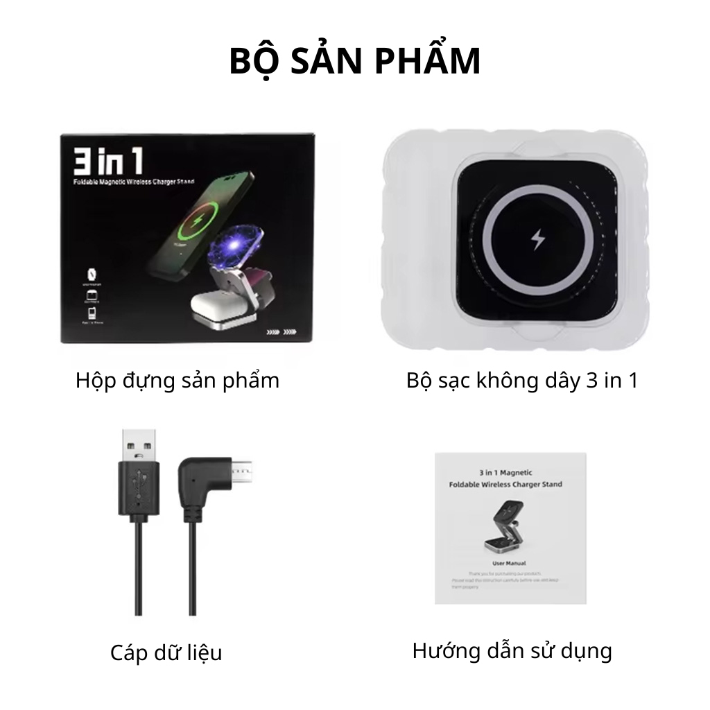 Sạc không dây lphone sạc nhanh 15W Đế sạc không dây samsung 3in1