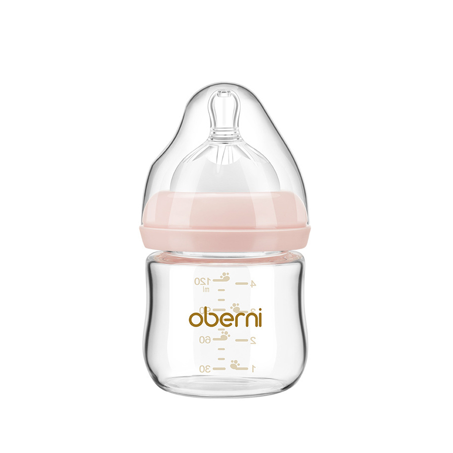 Bình sữa thủy tinh sơ sinh Oberni 120/150ml cổ rộng chống sặc sữa