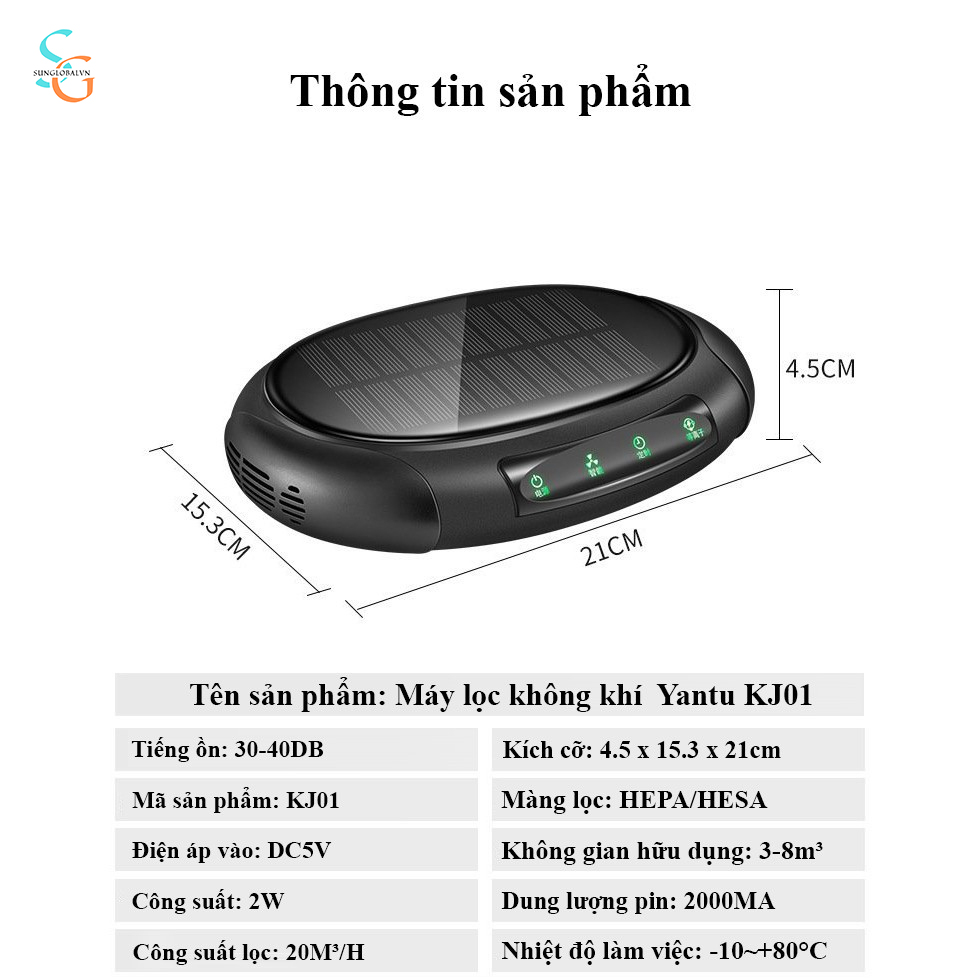 Máy lọc không khí ô tô năng lượng mặt trời KJ01