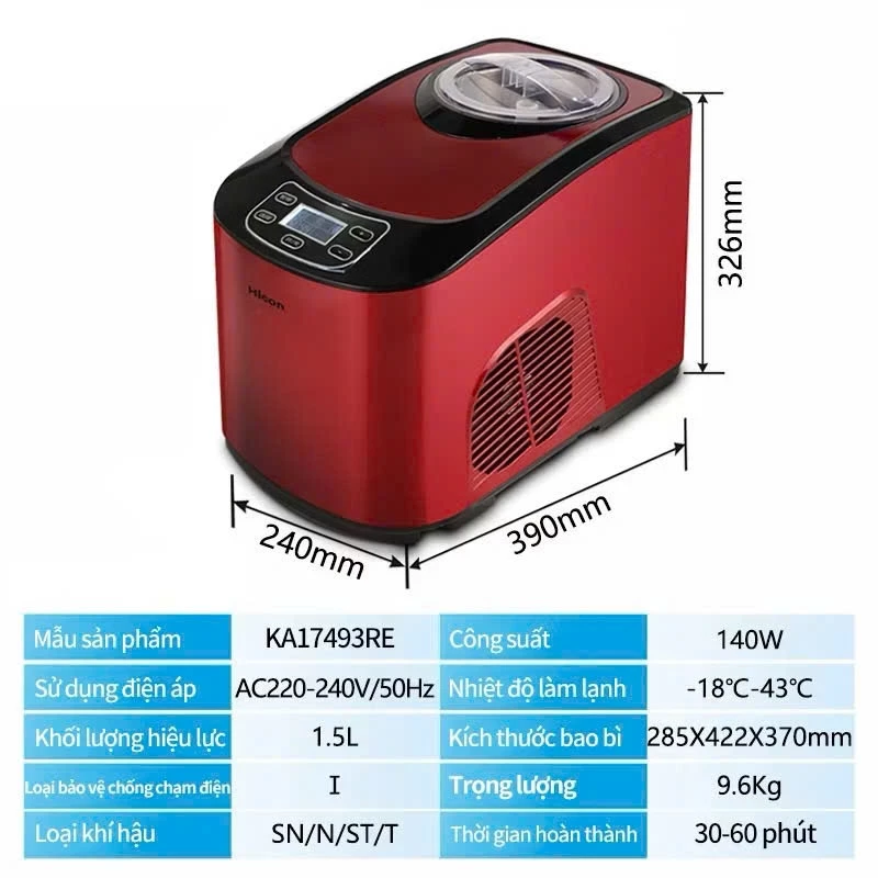 Máy Làm Kem Tươi Hicon 1.5L Chính Hãng – Tự Động, Không Cần Đông Trước, Dung Tích Lớn Cho Gia Đình