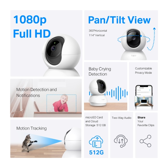 Camera WiFi TP-Link  Quay Quét 360 độ 2MP  Tapo C200