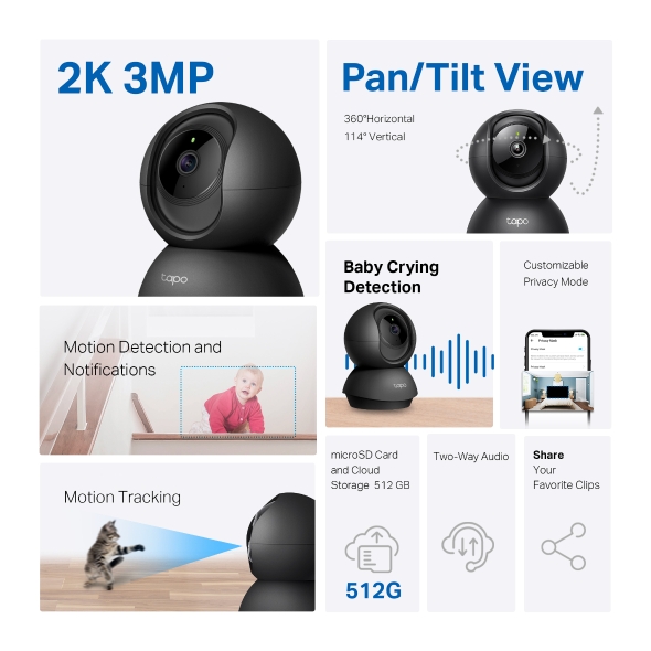Camera WiFi TP-Link  Quay Quét 360 3MP Tapo C211
