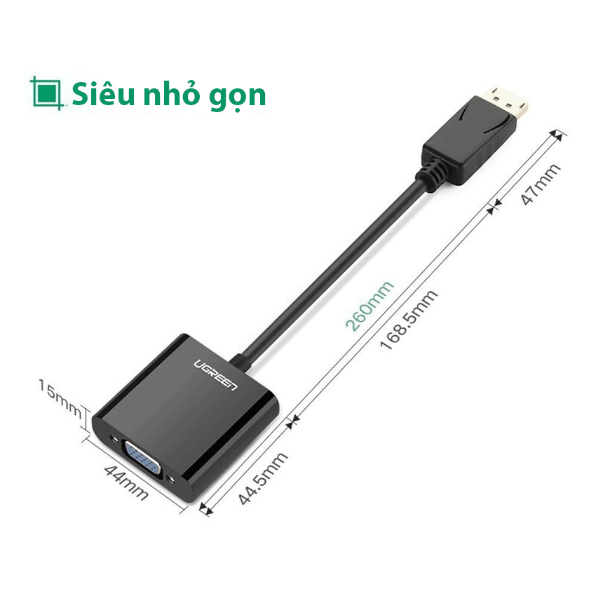Bộ chuyển đổi DisplayPort sang VGA màu đen Ugreen (20415)