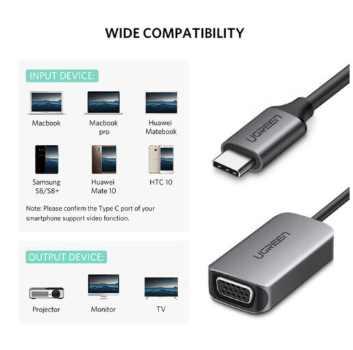 Bộ chuyển đổi USB Type-C sang VGA màu đen Ugreen (50316)