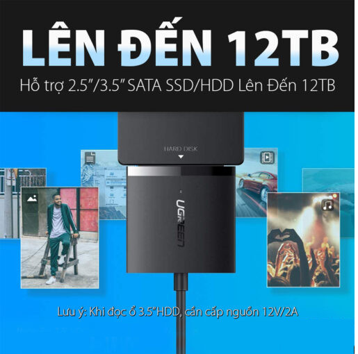 Bộ chuyển đổi có chipset USB 3.0 sang SATA, nguồn 12v-2A Ugreen (60561)
