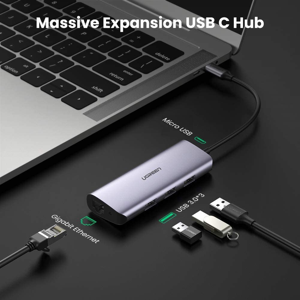 Bộ chuyển đổi USB Type-C sang 3 cổng USB 3.0 và Giga Lan Ugreen  (60718)