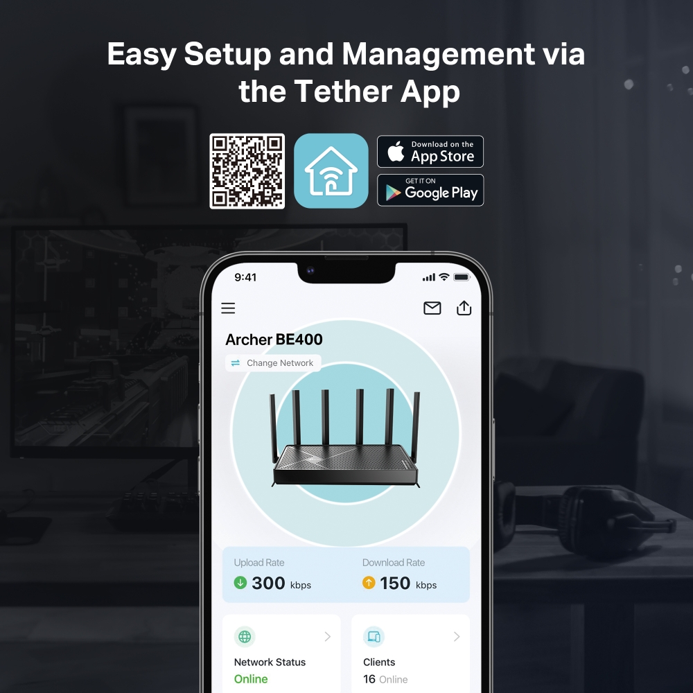 Bộ phát Router TP-Link Archer BE400 Wi-Fi 7 Băng Tần Kép BE6500