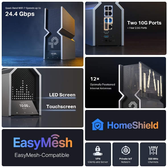 Bộ phát Router Wifi TP-Link Archer BE900 WiFi 7 4 băng tần BE2400