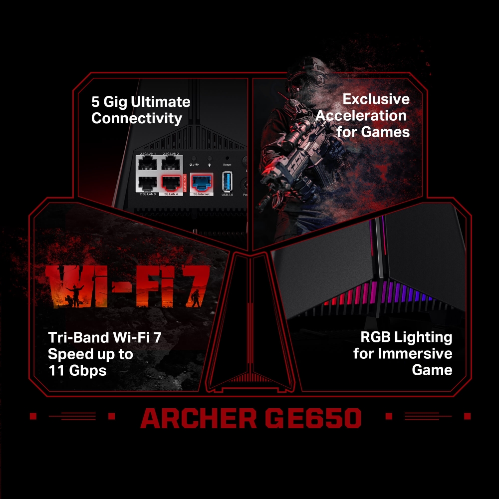 Gaming Router Wi-Fi 7 BE11000 Ba Băng Tần TP-Link Archer GE650