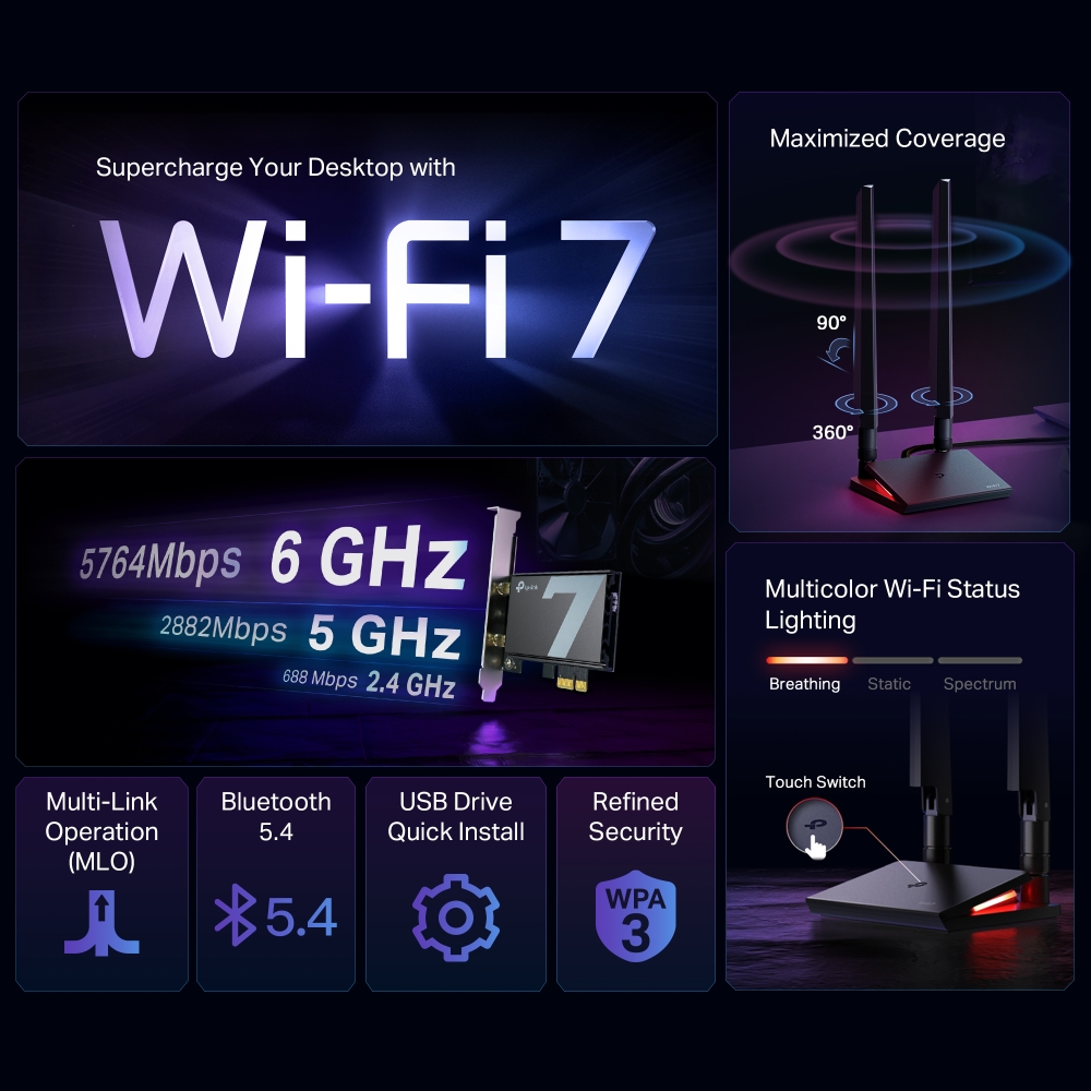 Card WiFi 7 PCIe TP-LINK Archer TBE550E