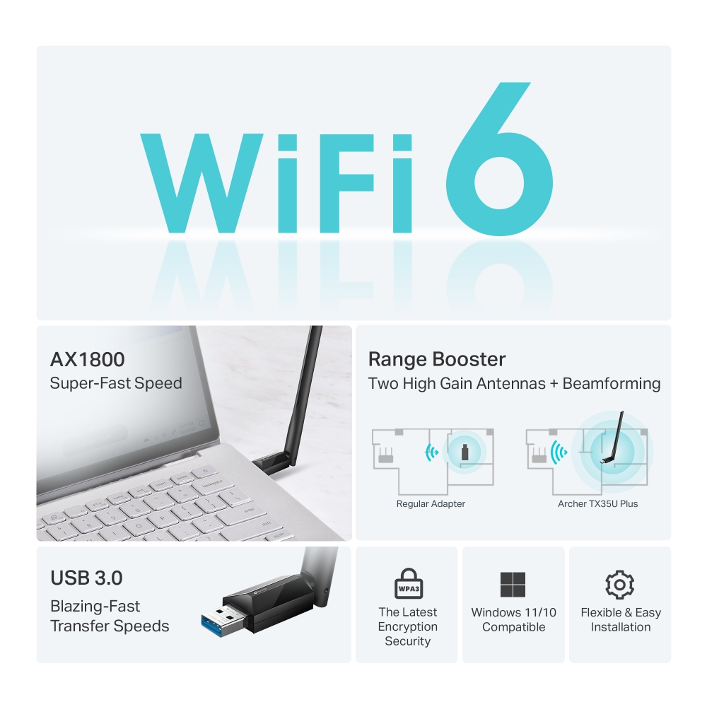 Adapter USB Wi-Fi  TP-Link Archer TX35U Plus AX1800 Hiệu Suất Cao