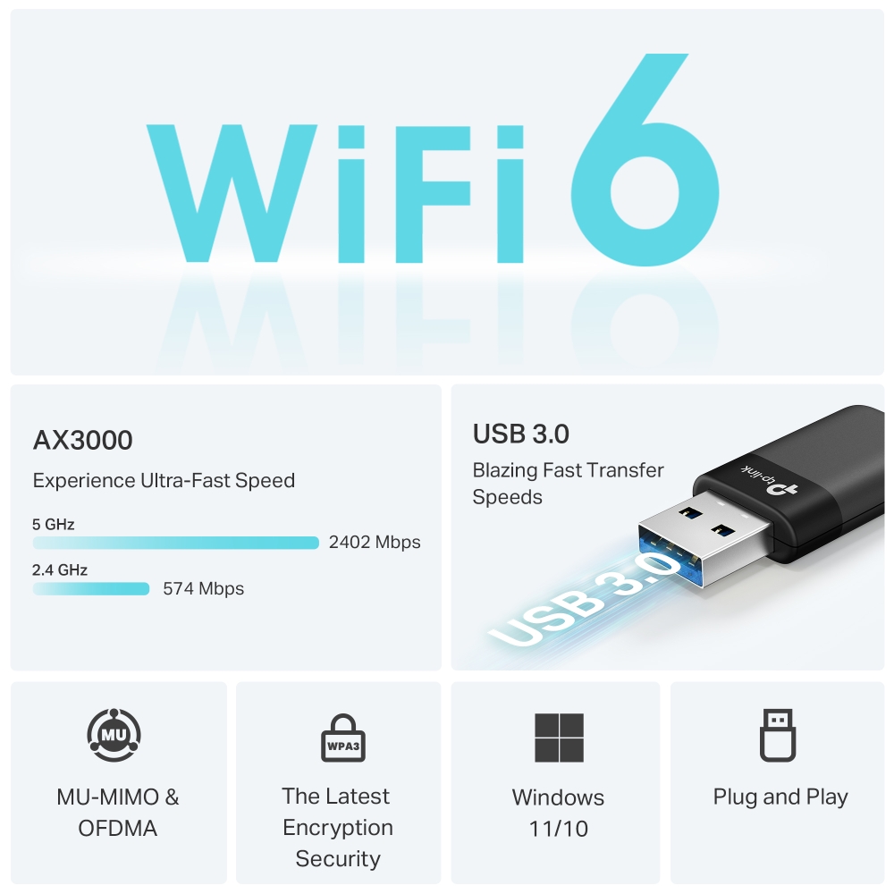 Bộ chuyển đổi USB TP-Link Archer TX50U Wi-Fi 6 Băng tần kép AX3000