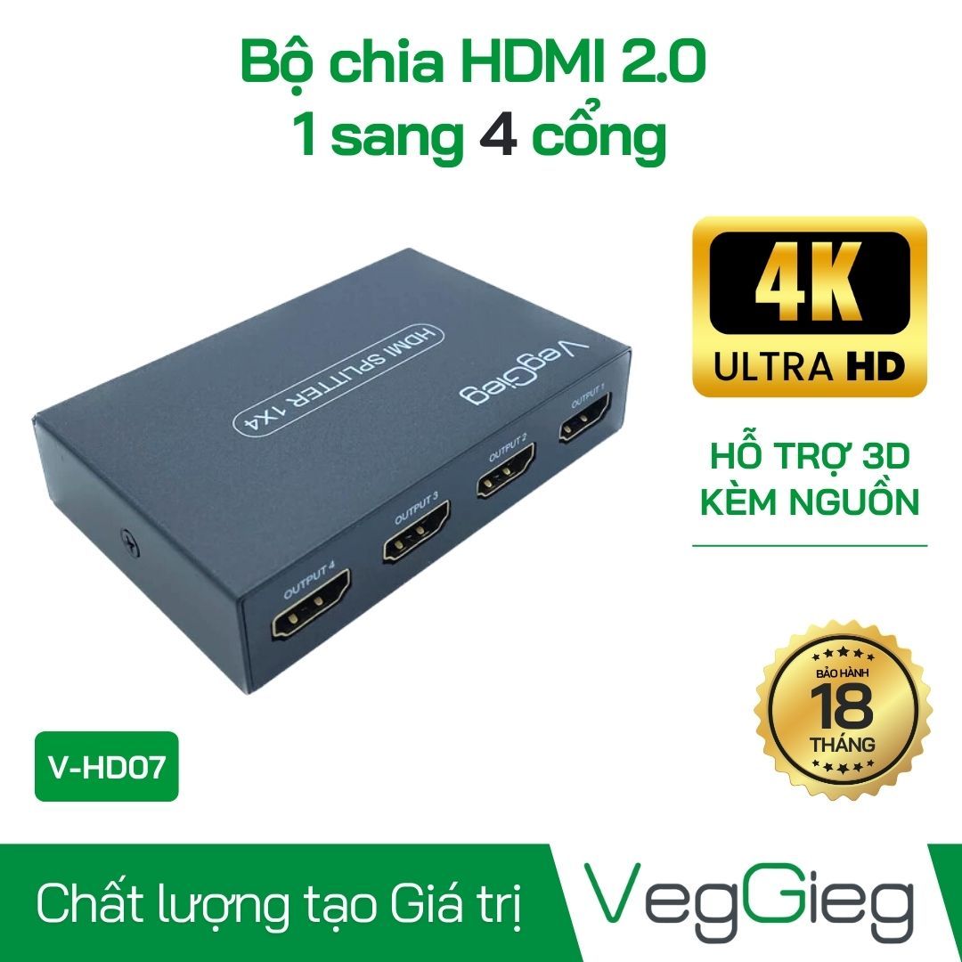 Bộ chia HDMI 1 Ra 4 VegGieg V-HD07