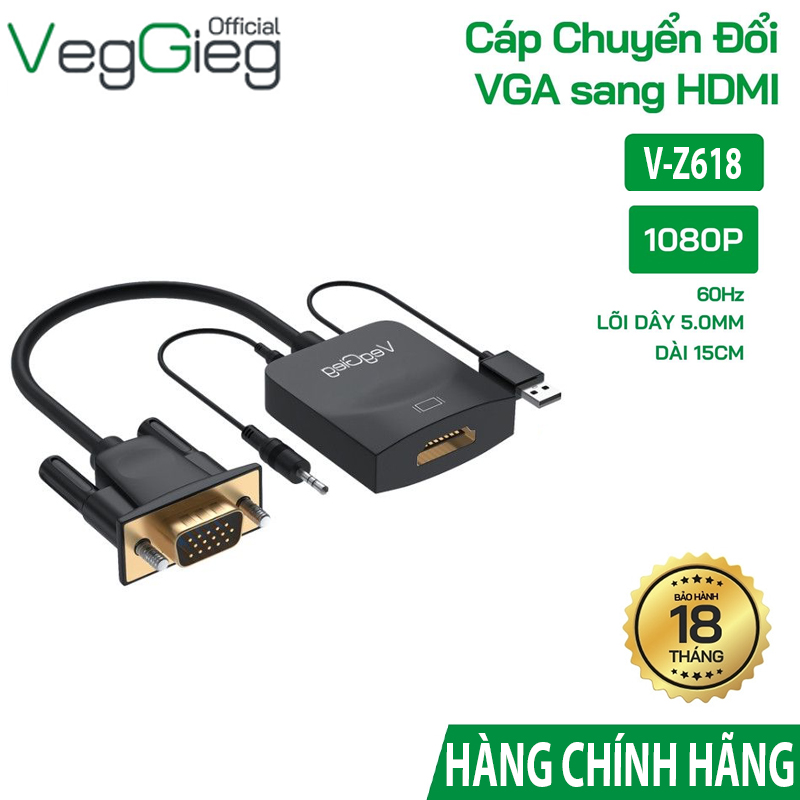 Bộ chuyển đổi VGA sang HDMI có dây Loa/Nguồn - V-Z618