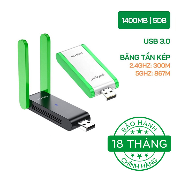 Bộ Thu Phát Wifi VegGieg USB 3.0 2 Antena 1400MB V-K1400