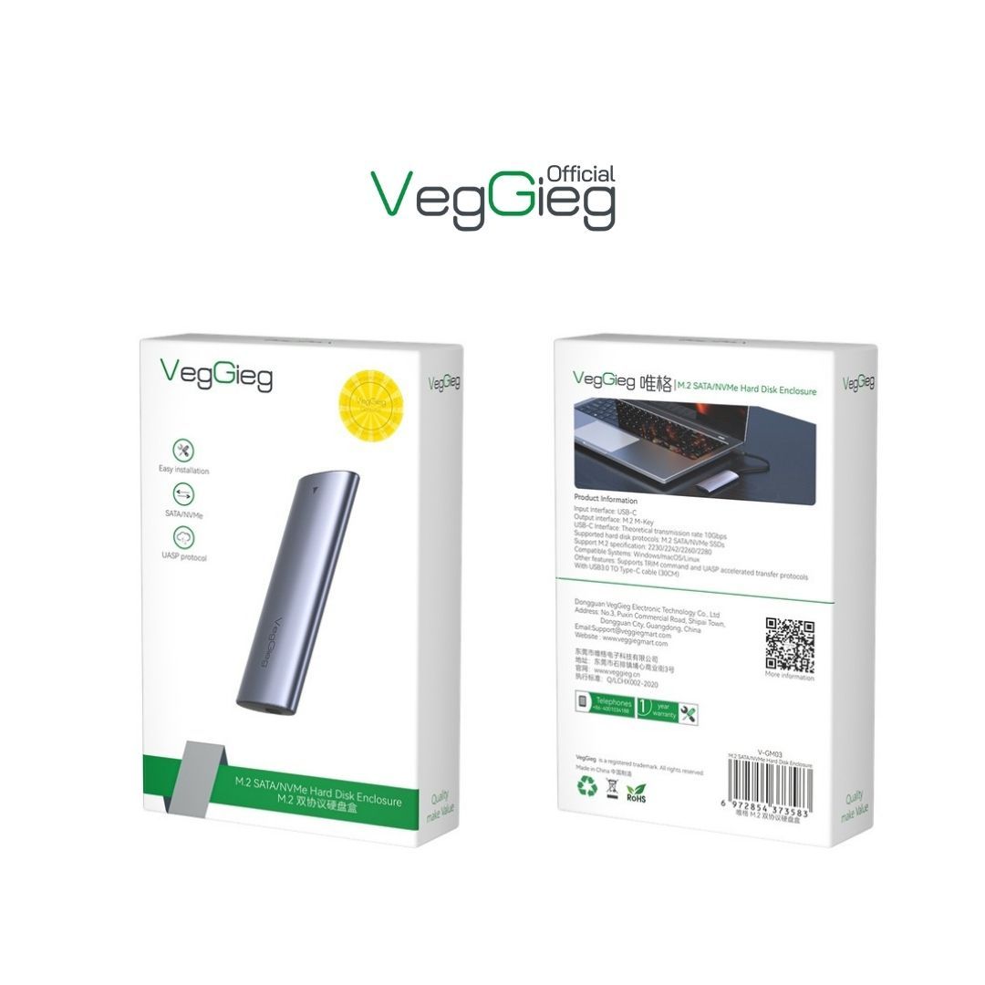Box ổ cứng VegGieg USB 3.1 M2 10Gbps UASP V-GM03