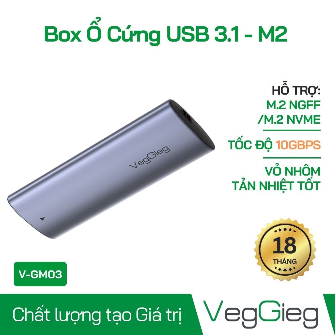 Box ổ cứng VegGieg USB 3.1 M2 10Gbps UASP V-GM03