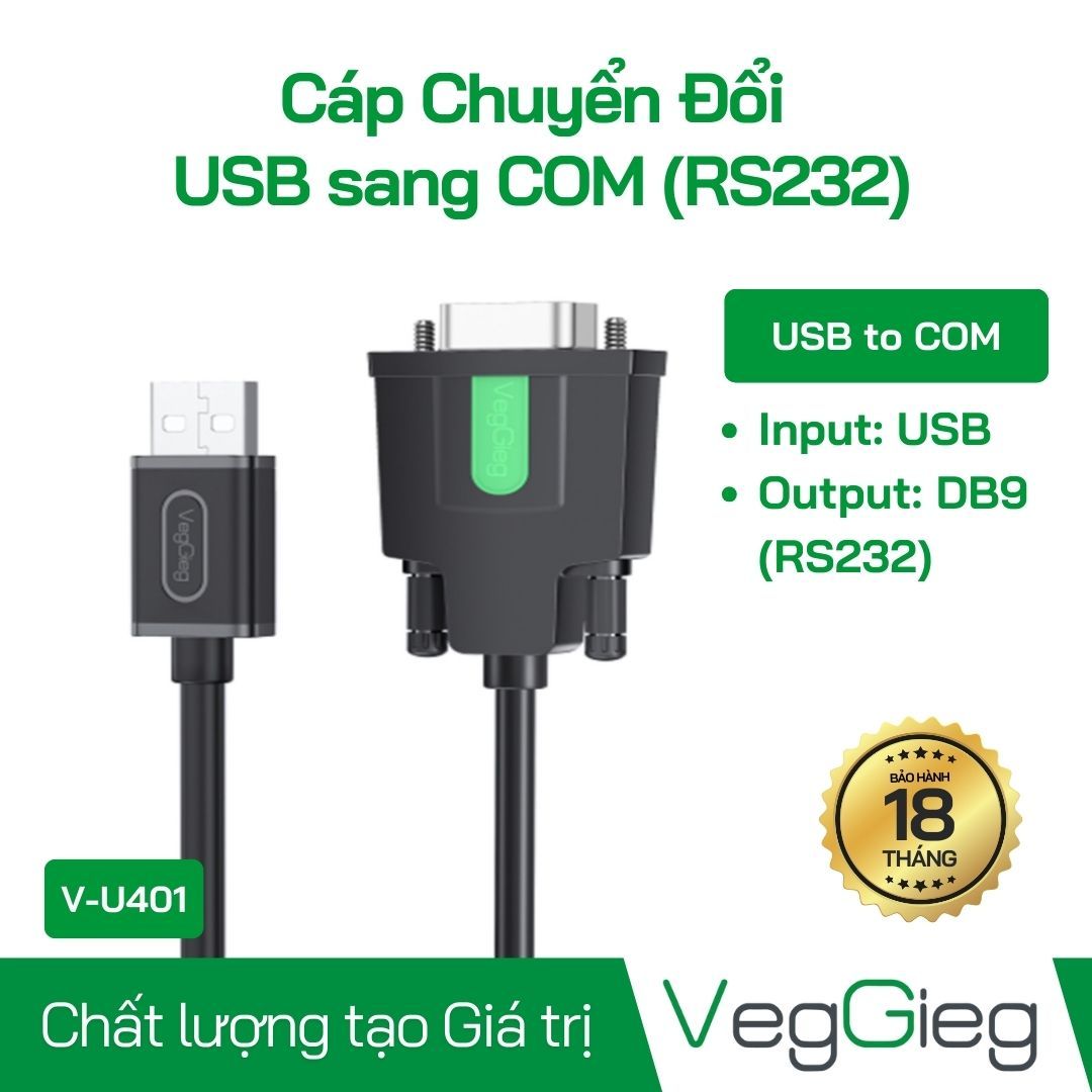 Cáp chuyển đổi VegGieg USB sang COM(RS232) V-U401
