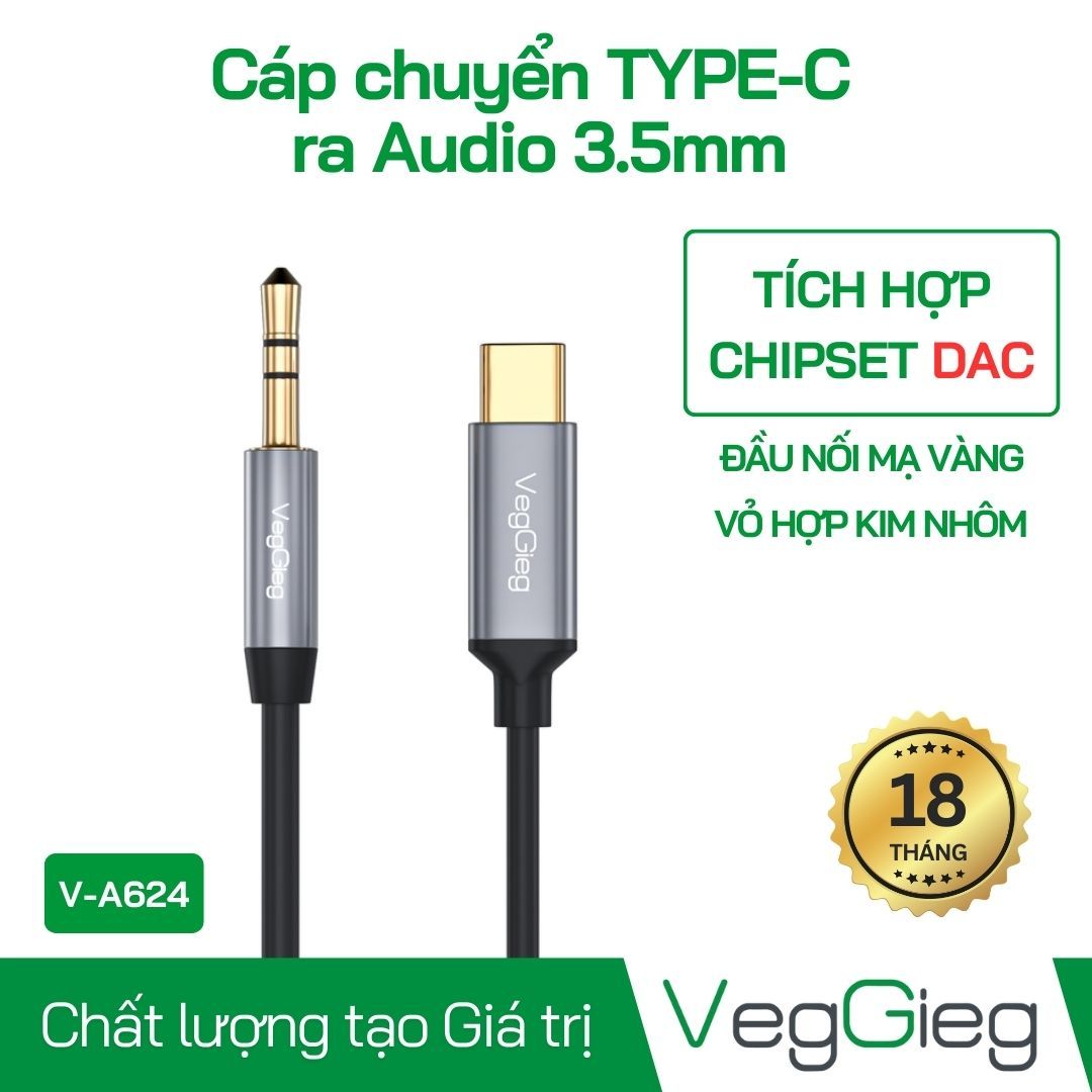 Cáp chuyển đổi VegGieg Type-C sang Audio DC 3.5mm V-A624