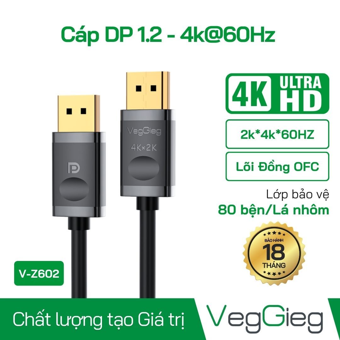 Cáp DisplayPort 1.2 VegGieg 2k*4k*60HZ V-Z602