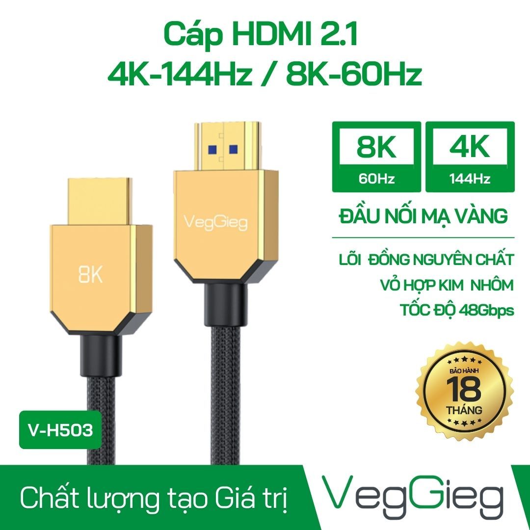 Cáp HDMI 2.1 4K144Hz/8K60Hz - V-H503  (dài 1,5m - 5m)
