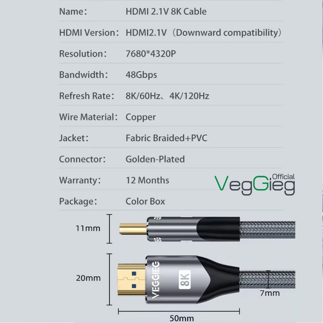 Cáp HDMI 2.1 siêu nét 4K144Hz/8K60Hz - V-H402 (dài 1,5m - 5m)