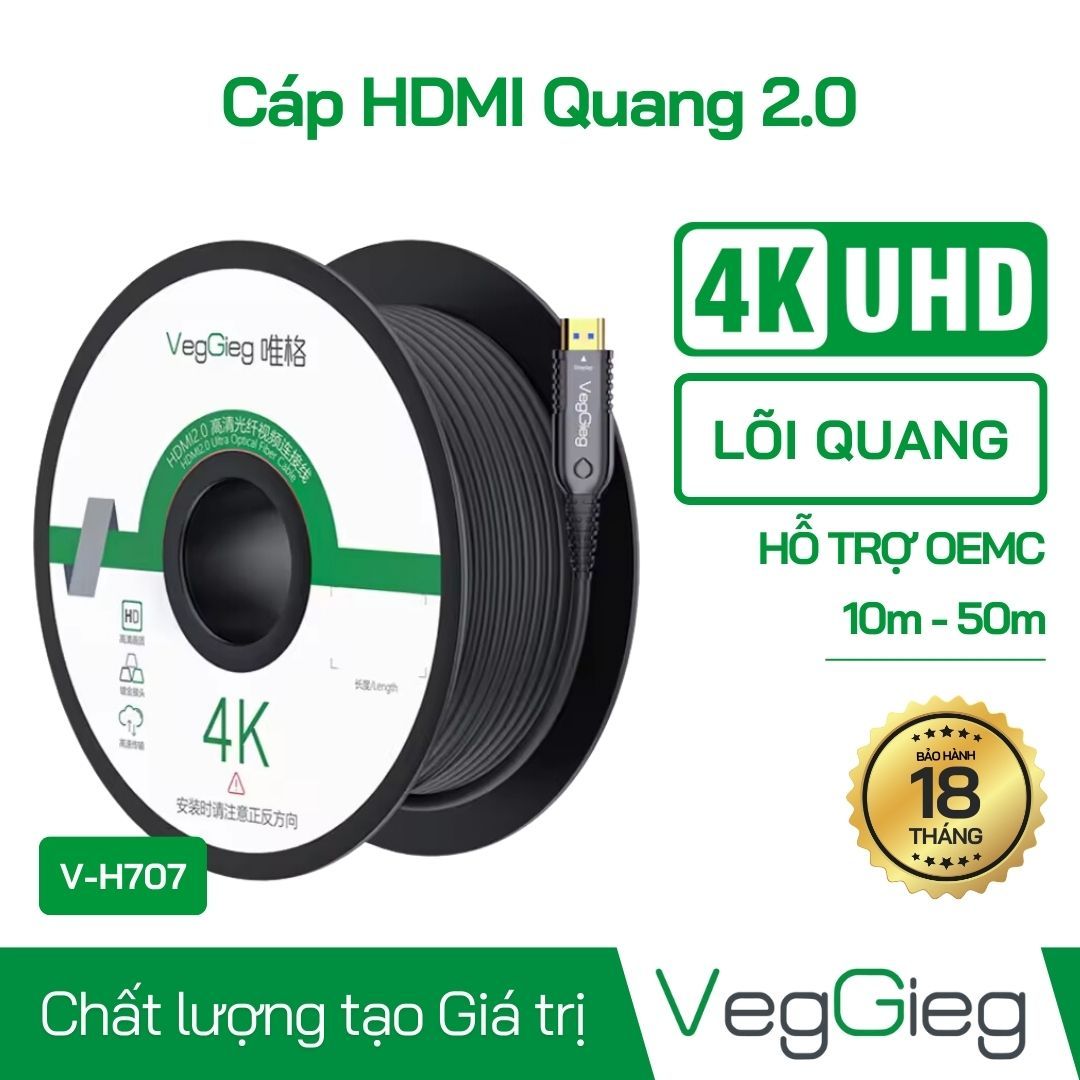 Cáp HDMI 2.0 Quang VegGieg 4K60Hz V-H707 (dài 10-50m)