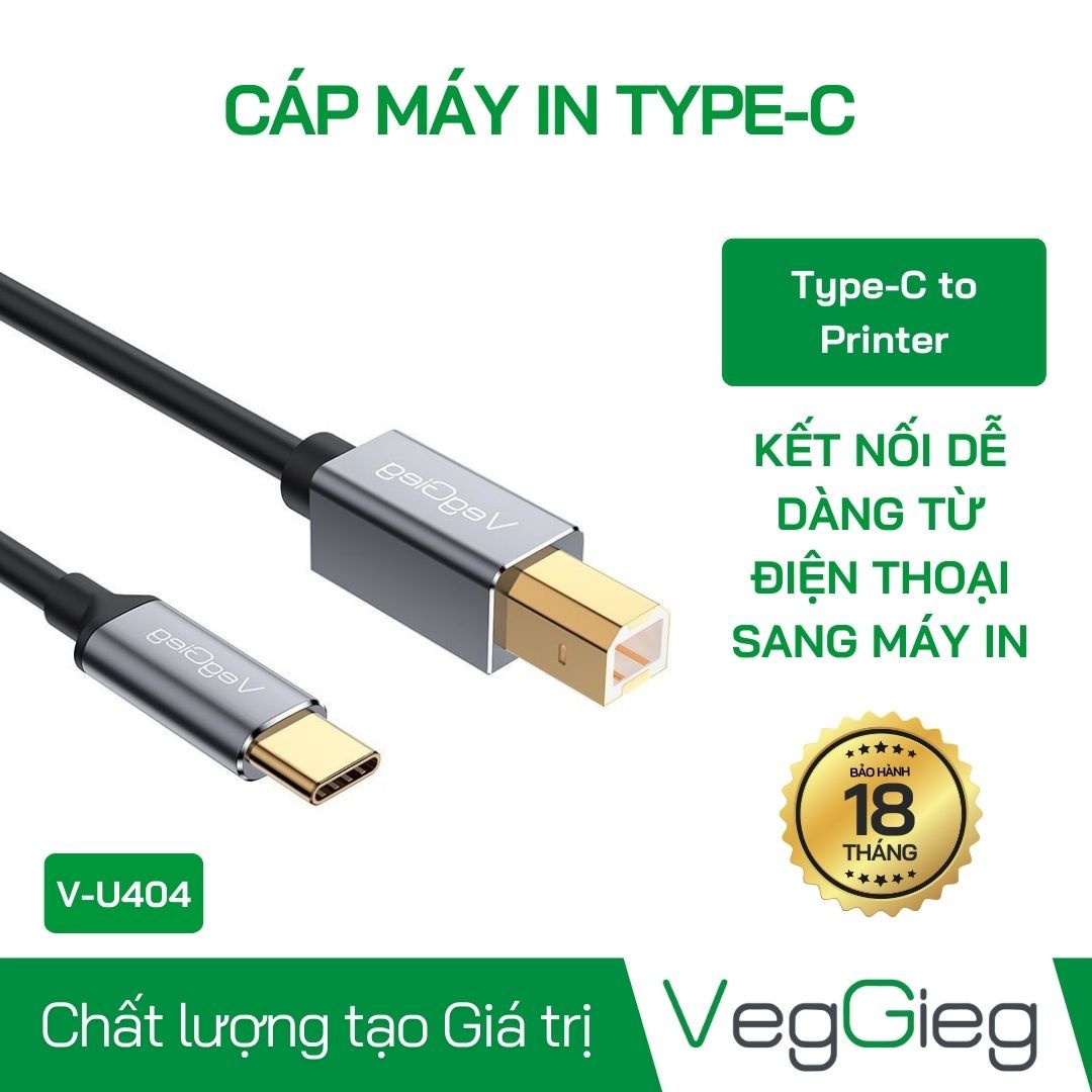 Cáp máy in Type-C VegGieg V-U404 dài 1,5m