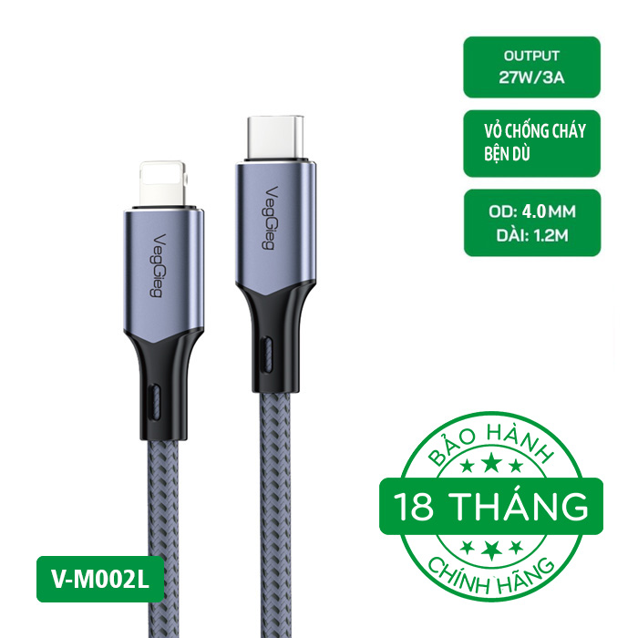 Cáp Sạc Nhanh VegGieg USB-C sang Lightning cho iPhone V-M002L