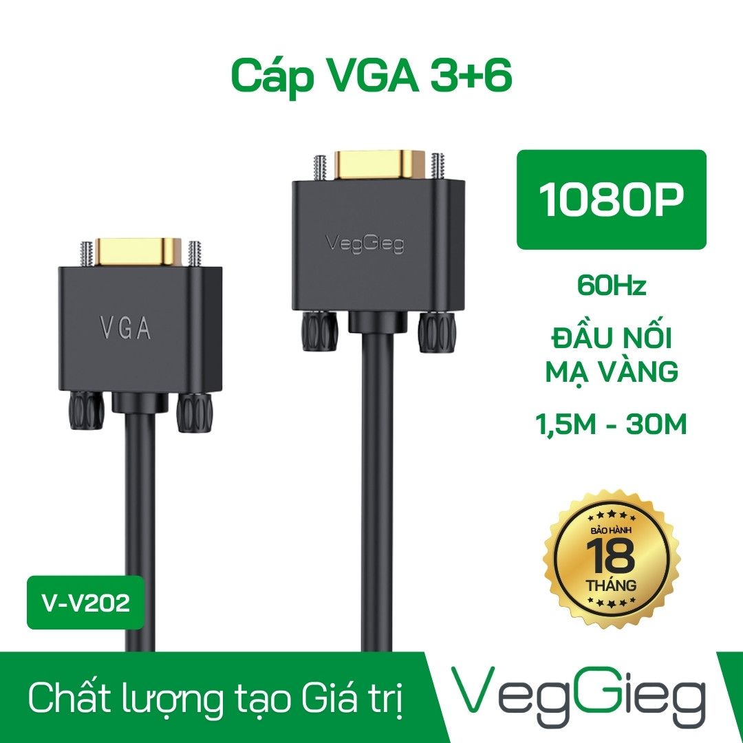 Cáp VGA 3+6 VegGieg V-V202 (dài 1,5 - 30m)